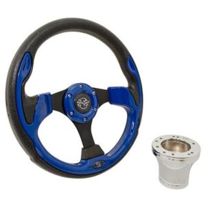 Club Car Club Precedent GTW Blue Rally Steering Wheel W Chrome Adaptor (Years 2004-Up)