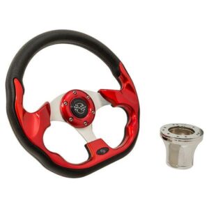 Club Car DS GTW Red Racer Steering Wheel with Chrome Adaptor Kit (Years 1982-Up)