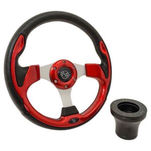 Club Car DS GTW Red Rally Steering Wheel with Black Adaptor Kit (Years 1982-Up)