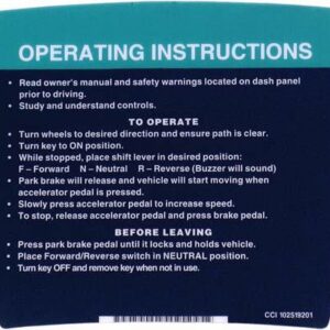 Club Car DS Operating Instructions Decal (Years 1992-Up)