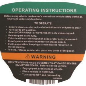 Club Car Precedent Electric Operating Instructions Decal (Years 2012-Up)
