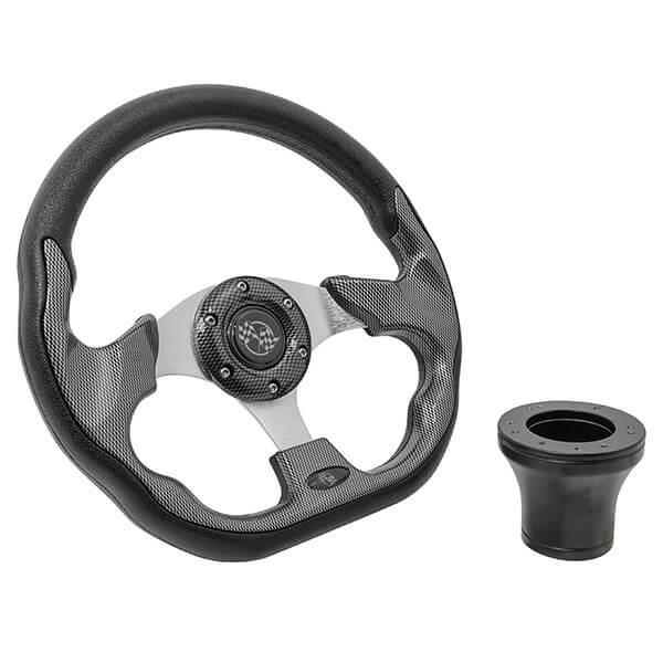 Club Car Precedent GTW Carbon Fiber Racer Steering Wheel with Black Adaptor (Years 2004-Up)