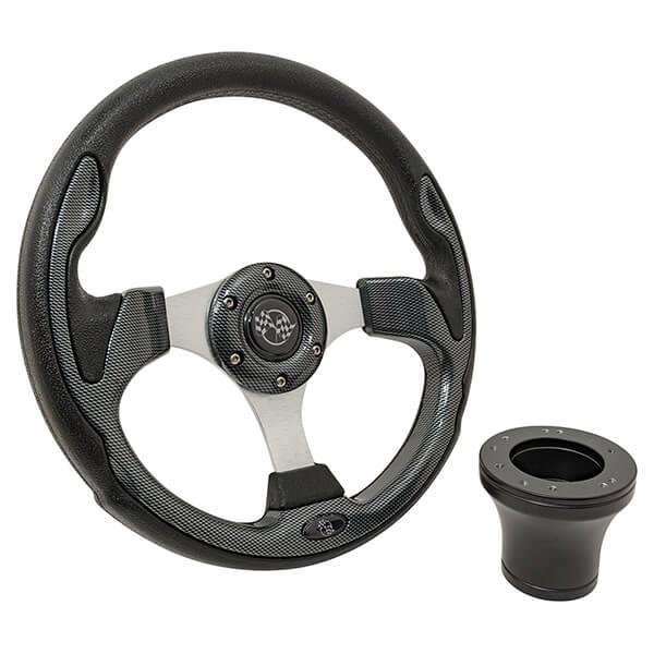 Club Car Precedent GTW Carbon Fiber Rally Steering Wheel with Black Adaptor (Years 2004-Up)