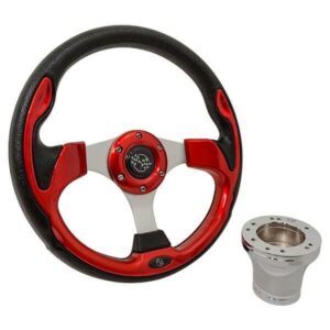 Club Car Precedent GTW Red Rally Steering Wheel with Chrome Adapter Kit (Years 2004-Up)
