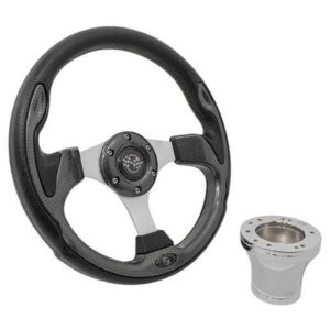 EZGO GTW Carbon Fiber Rally Steering Wheel with Chrome Adaptor (Years 1994.5-Up)