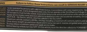 EZGO RXV Warning & Instructions Decal (Years 2008-Up)